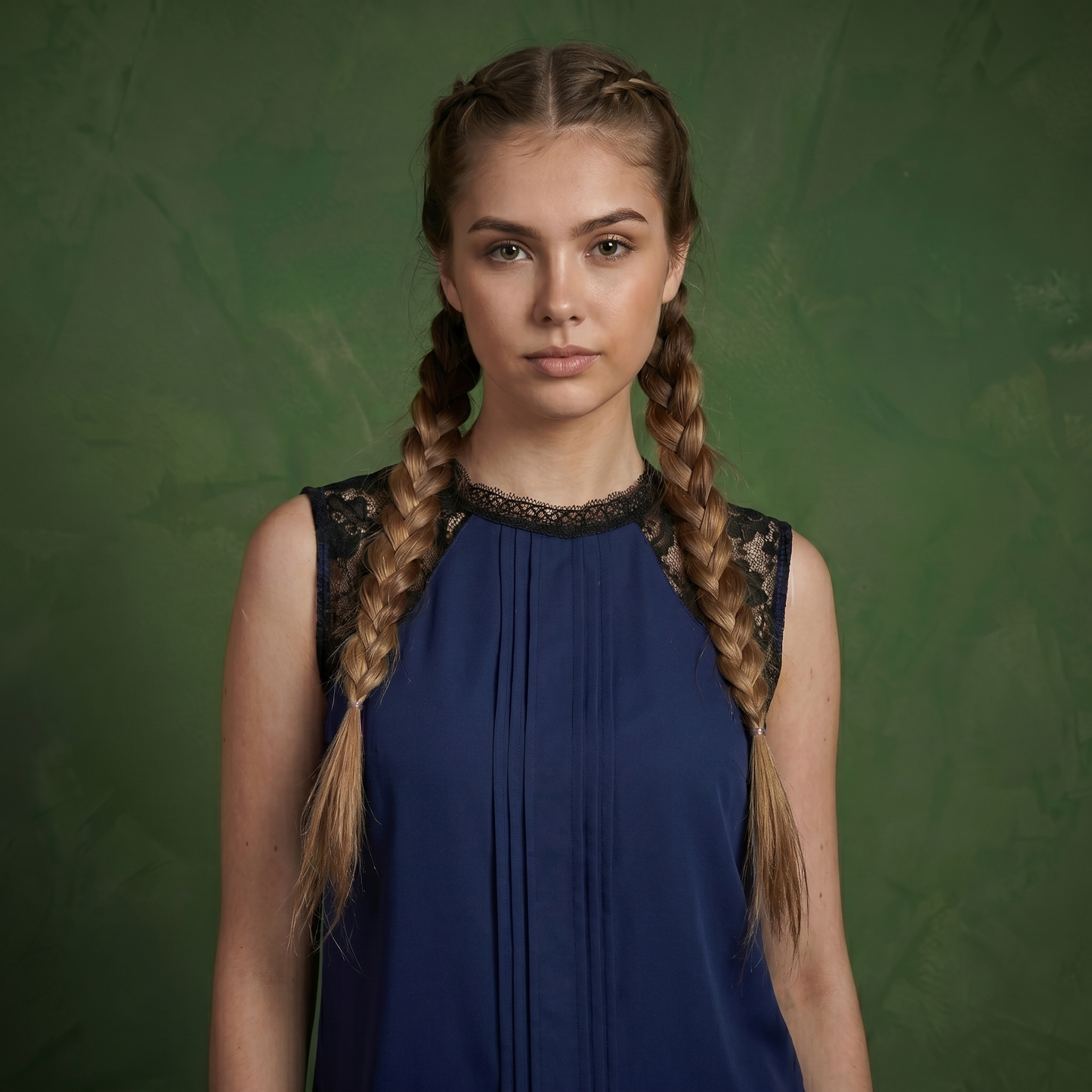 Anna-Kaci Women's Sleeveless Blouse with Lace Yoke and Pleated Front