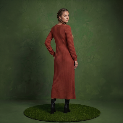 Anna-Kaci Women's Long Sleeve Pleated Maxi Dress with Fitted Bodice and Flowing Skirt
