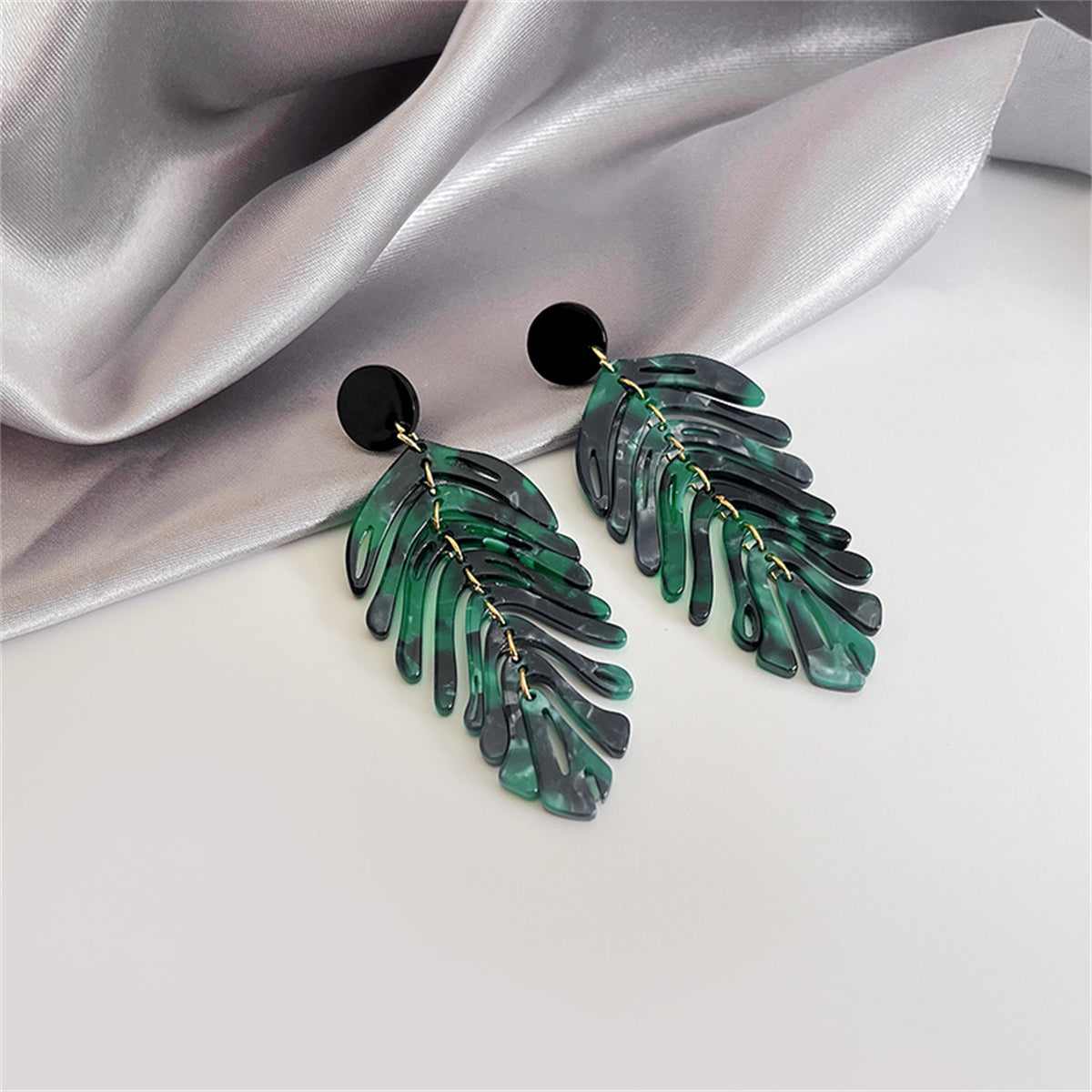 Blue & Green Leaf Drop Earrings