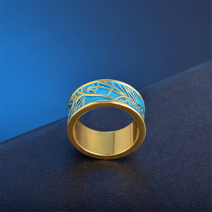 Blue Enamel & Goldtone Branch Band Ring