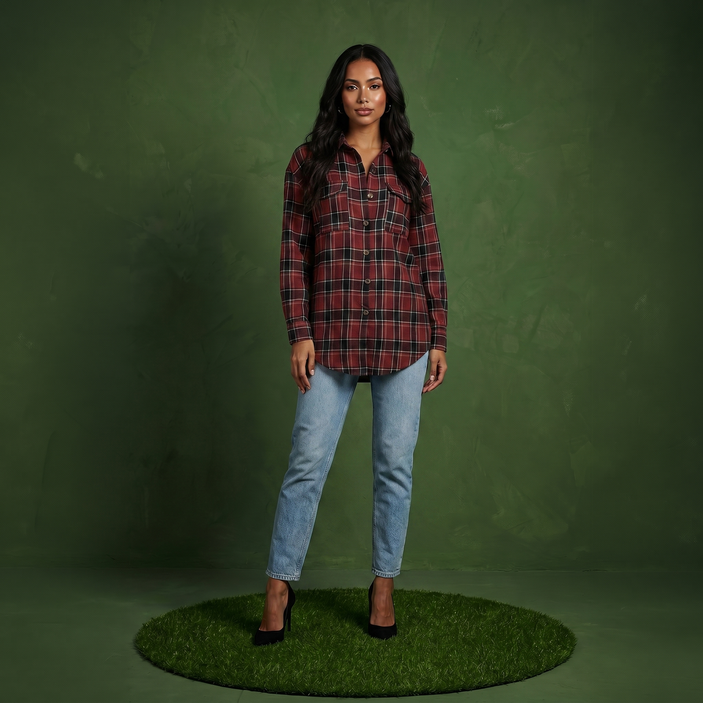 Anna-Kaci Women's Long Sleeve Plaid Button-Up Shirt with Chest Pockets
