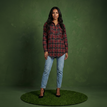 Anna-Kaci Women's Long Sleeve Plaid Button-Up Shirt with Chest Pockets