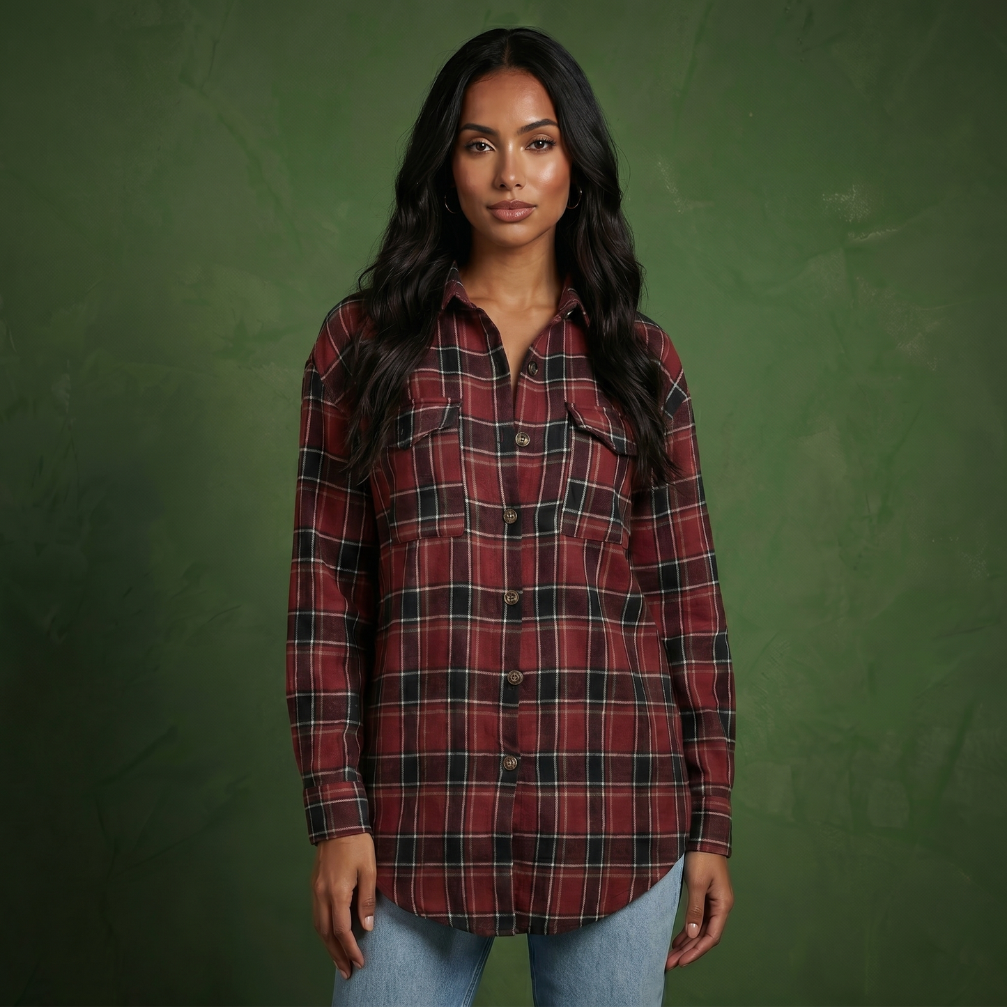 Anna-Kaci Women's Long Sleeve Plaid Button-Up Shirt with Chest Pockets