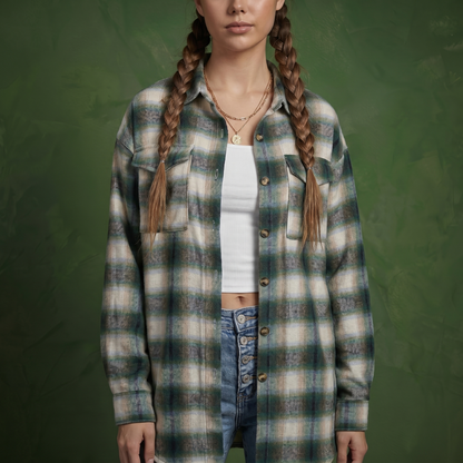Anna-Kaci Women's Long Sleeve Plaid Button-Up Shirt with Chest Pockets
