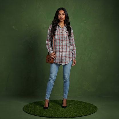 Anna-Kaci Women's Long Sleeve Plaid Button-Up Shirt with Chest Pockets