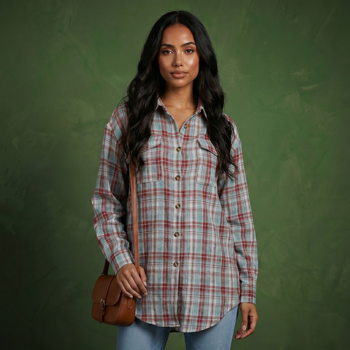 Anna-Kaci Women's Long Sleeve Plaid Button-Up Shirt with Chest Pockets