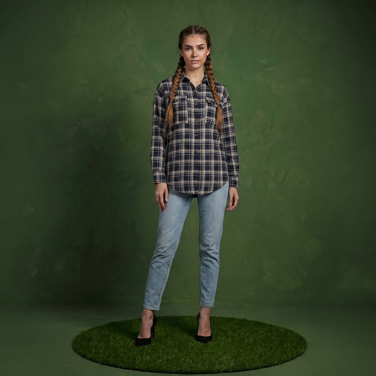 Anna-Kaci Women's Long Sleeve Plaid Button-Up Shirt with Chest Pockets