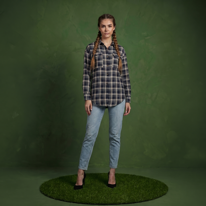 Anna-Kaci Women's Long Sleeve Plaid Button-Up Shirt with Chest Pockets