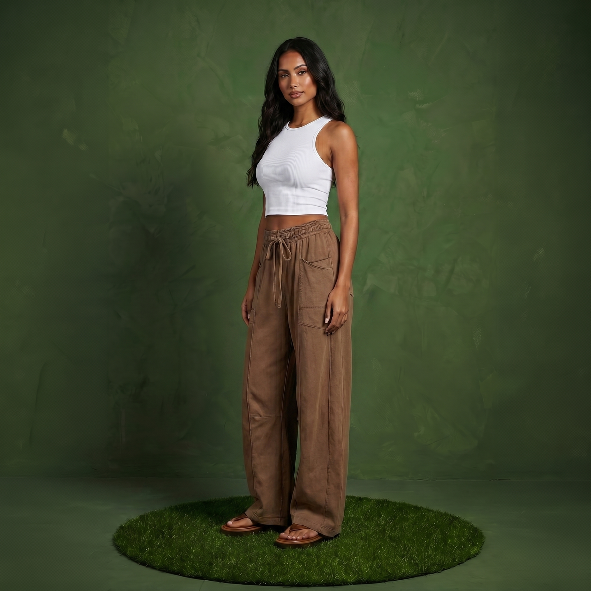 Anna-Kaci Women¡¯s Soft Wide Leg Pants with Cargo Style Seam Detailing Adjustable Drawstring Waistband and Relaxed Stretch Fit