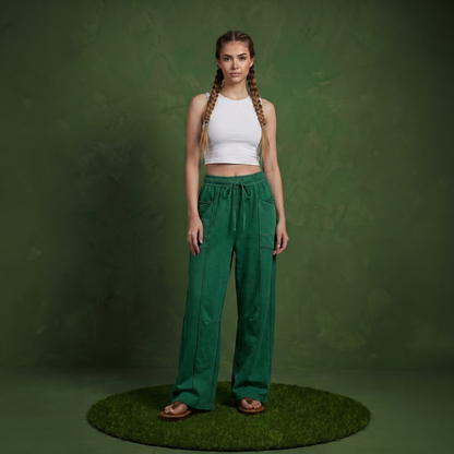 Anna-Kaci Women¡¯s Soft Wide Leg Pants with Cargo Style Seam Detailing Adjustable Drawstring Waistband and Relaxed Stretch Fit