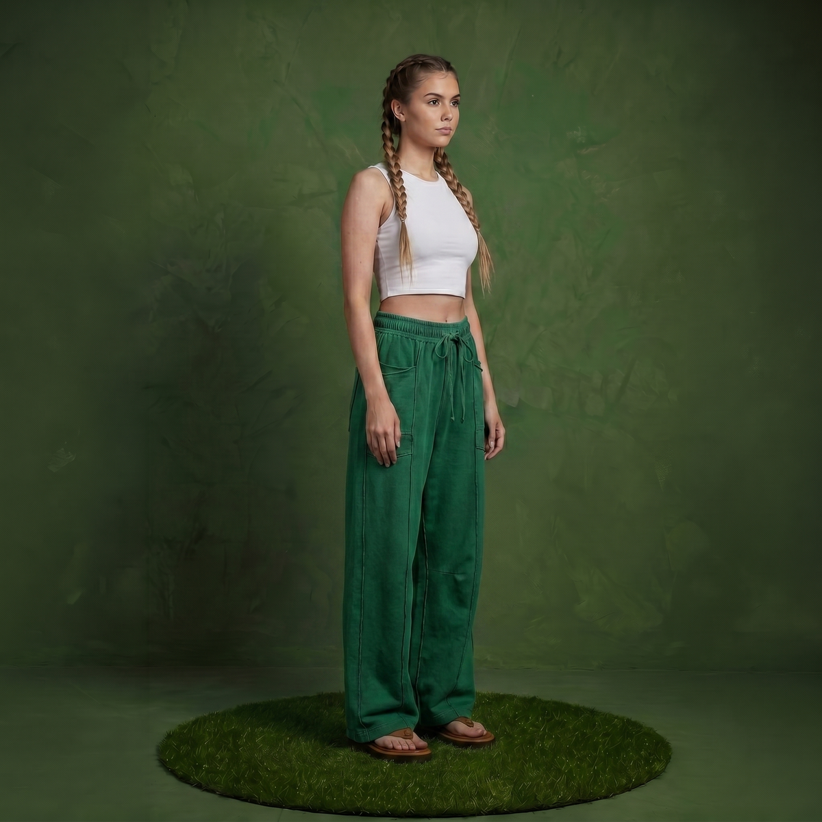 Anna-Kaci Women¡¯s Soft Wide Leg Pants with Cargo Style Seam Detailing Adjustable Drawstring Waistband and Relaxed Stretch Fit