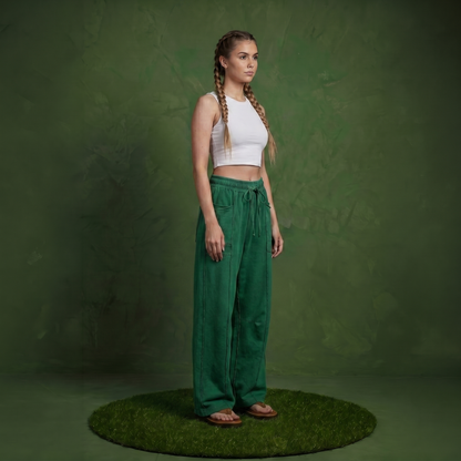 Anna-Kaci Women¡¯s Soft Wide Leg Pants with Cargo Style Seam Detailing Adjustable Drawstring Waistband and Relaxed Stretch Fit