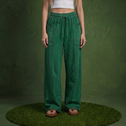 Anna-Kaci Women¡¯s Soft Wide Leg Pants with Cargo Style Seam Detailing Adjustable Drawstring Waistband and Relaxed Stretch Fit
