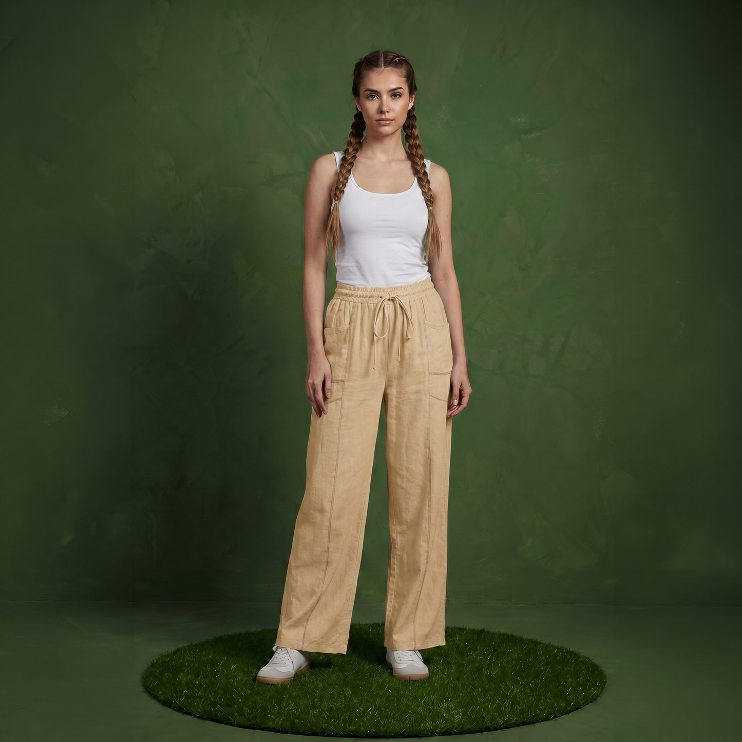 Anna-Kaci Women¡¯s Soft Wide Leg Pants with Cargo Style Seam Detailing Adjustable Drawstring Waistband and Relaxed Stretch Fit