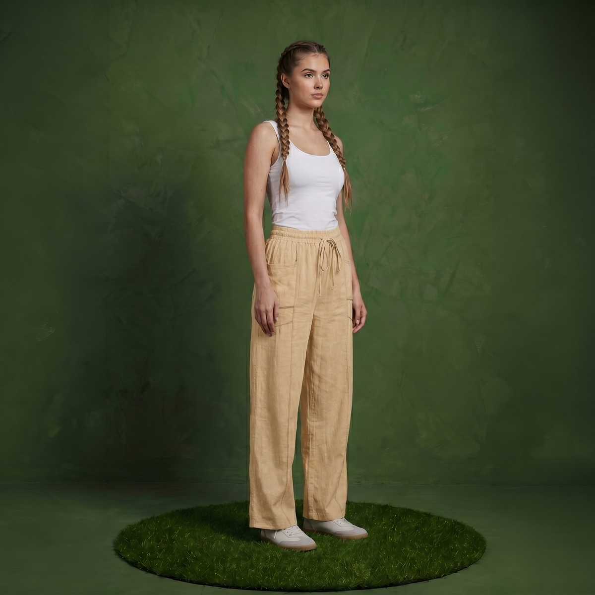 Anna-Kaci Women¡¯s Soft Wide Leg Pants with Cargo Style Seam Detailing Adjustable Drawstring Waistband and Relaxed Stretch Fit