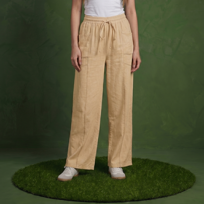 Anna-Kaci Women¡¯s Soft Wide Leg Pants with Cargo Style Seam Detailing Adjustable Drawstring Waistband and Relaxed Stretch Fit