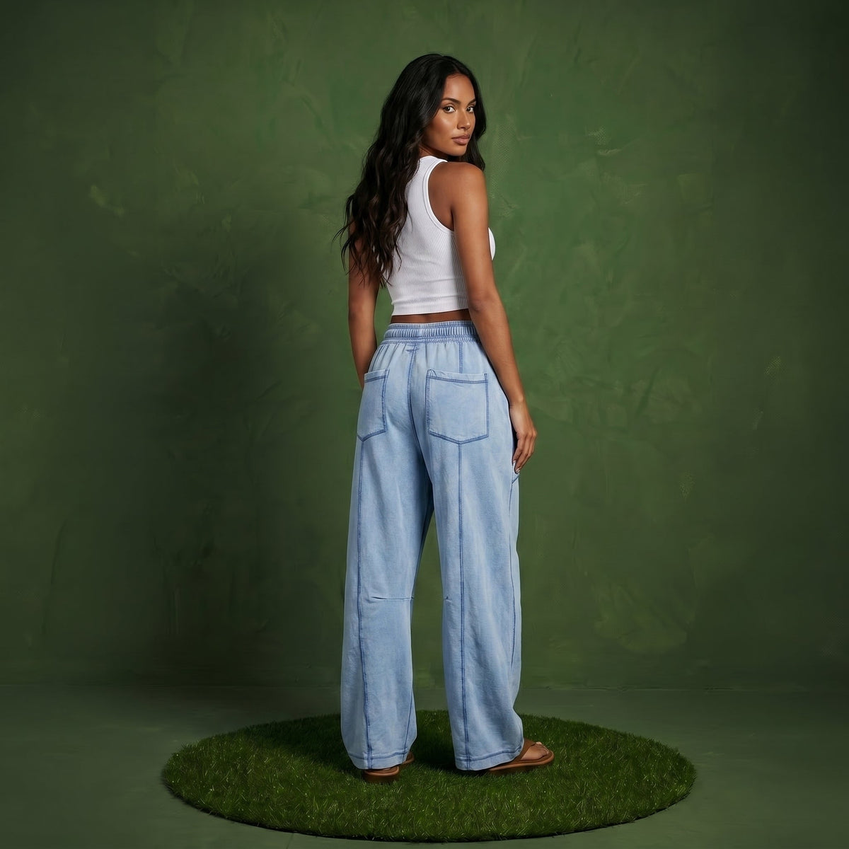 Anna-Kaci Women¡¯s Soft Wide Leg Pants with Cargo Style Seam Detailing Adjustable Drawstring Waistband and Relaxed Stretch Fit