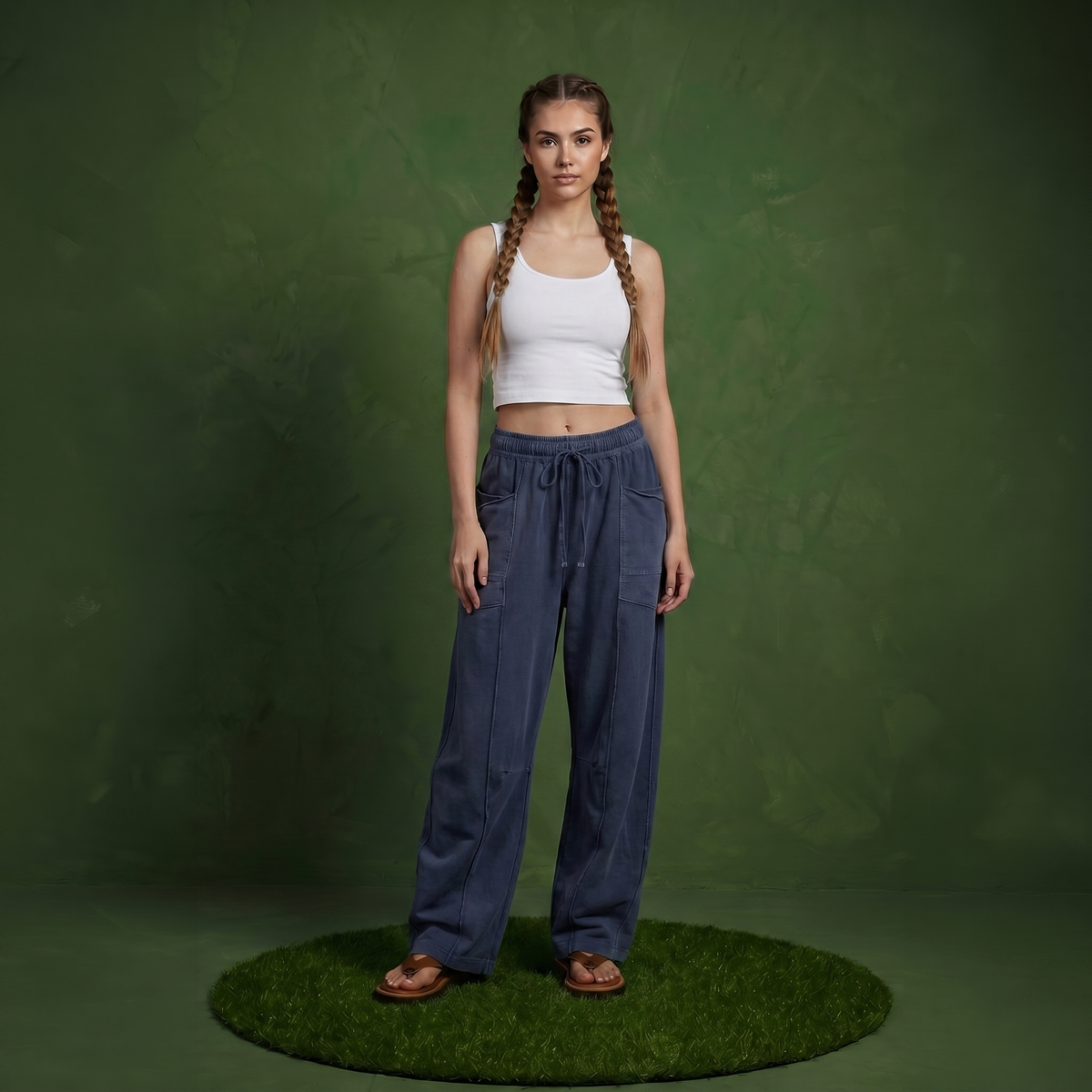Anna-Kaci Women¡¯s Soft Wide Leg Pants with Cargo Style Seam Detailing Adjustable Drawstring Waistband and Relaxed Stretch Fit