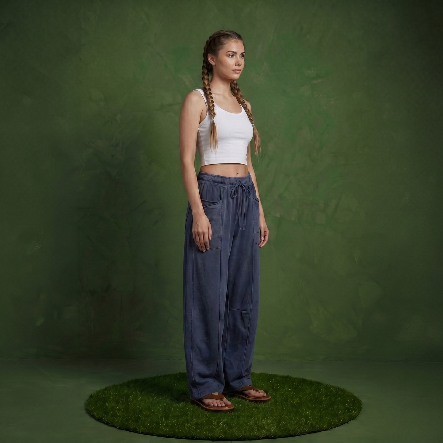 Anna-Kaci Women¡¯s Soft Wide Leg Pants with Cargo Style Seam Detailing Adjustable Drawstring Waistband and Relaxed Stretch Fit