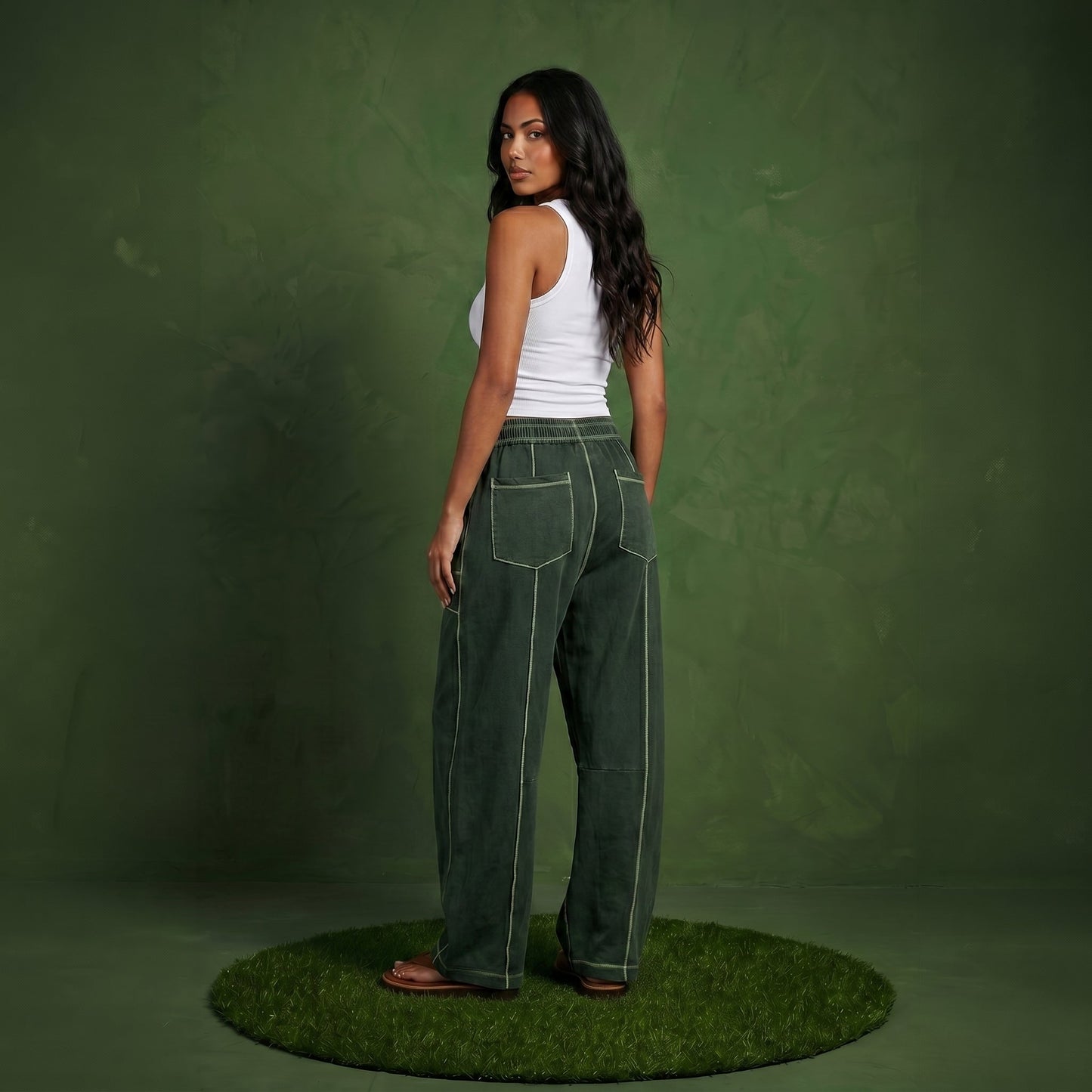 Anna-Kaci Women¡¯s Soft Wide Leg Pants with Cargo Style Seam Detailing Adjustable Drawstring Waistband and Relaxed Stretch Fit