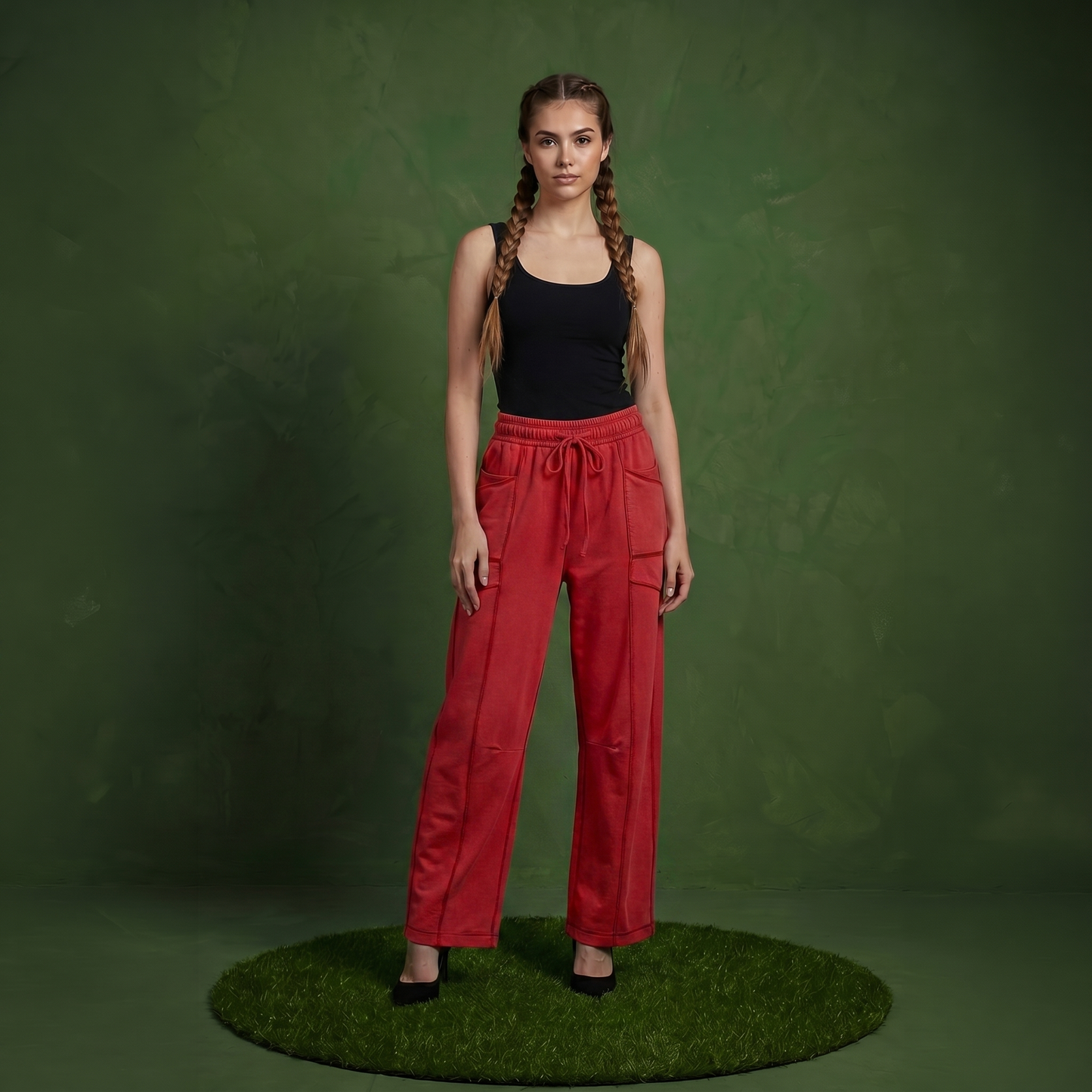 Anna-Kaci Women¡¯s Soft Wide Leg Pants with Cargo Style Seam Detailing Adjustable Drawstring Waistband and Relaxed Stretch Fit