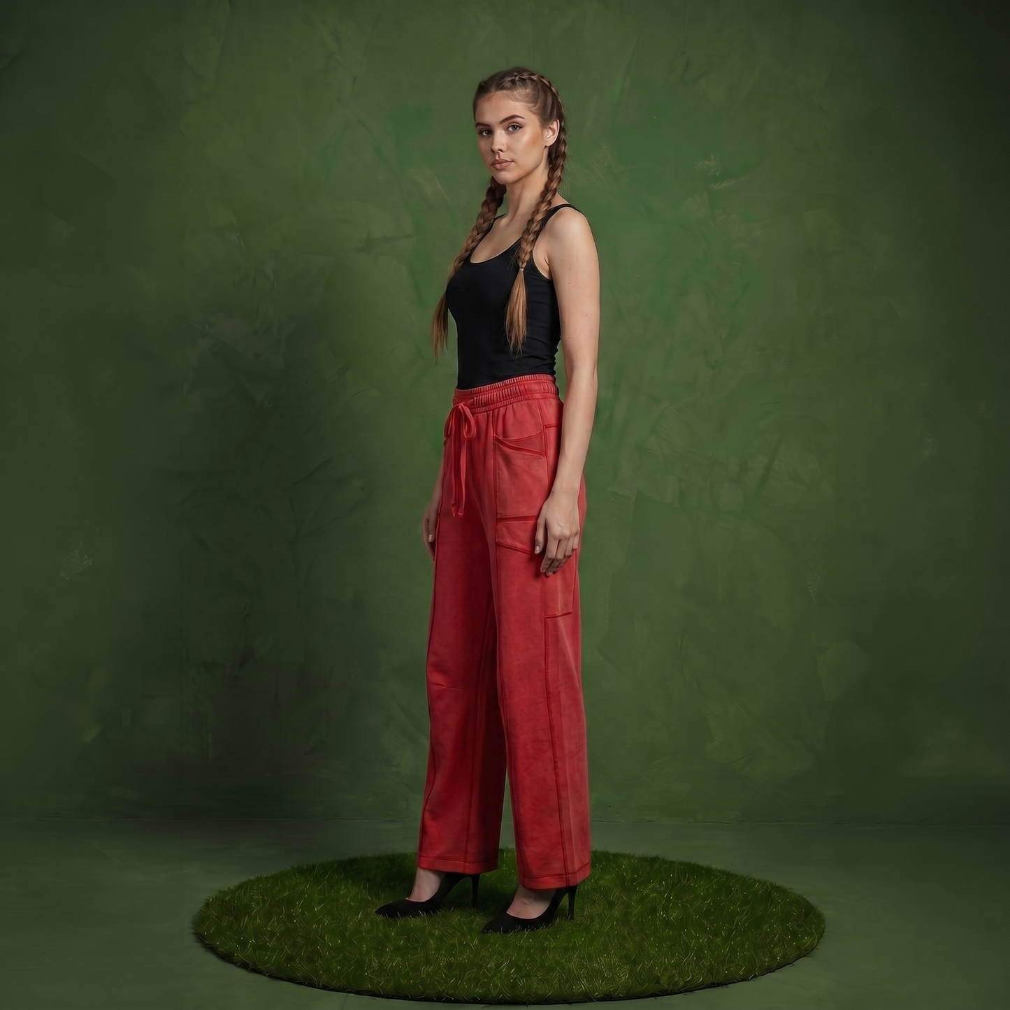 Anna-Kaci Women¡¯s Soft Wide Leg Pants with Cargo Style Seam Detailing Adjustable Drawstring Waistband and Relaxed Stretch Fit
