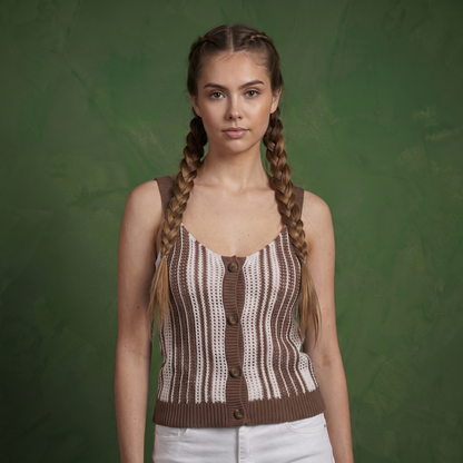 Anna-Kaci Women's Sleeveless Open Knit Button Front Sweater Tank Top with Scoop Neck and Fitted Shape