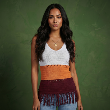 Anna-Kaci Women's Sleeveless Open Knit Tank Top with V Neck and Fringe Hem Detail