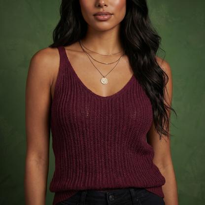 Anna-Kaci Women's Sleeveless Ribbed Open Knit Tank Top with V Neck and Slim Fit Silhouette