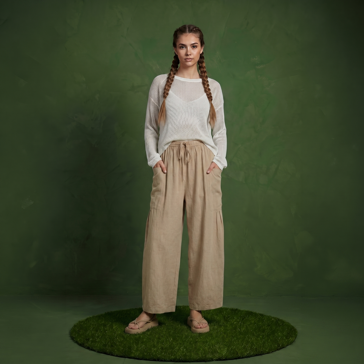 Anna-Kaci Women's Wide Leg Drawstring Pants with Elastic Waistband, Utility Pockets and Relaxed Fit
