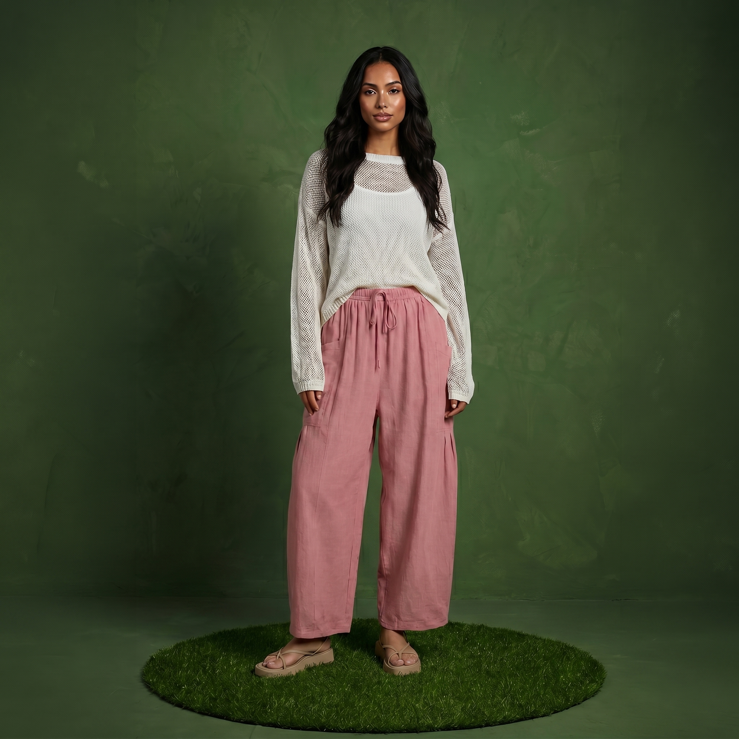 Anna-Kaci Women's Wide Leg Drawstring Pants with Elastic Waistband, Utility Pockets and Relaxed Fit