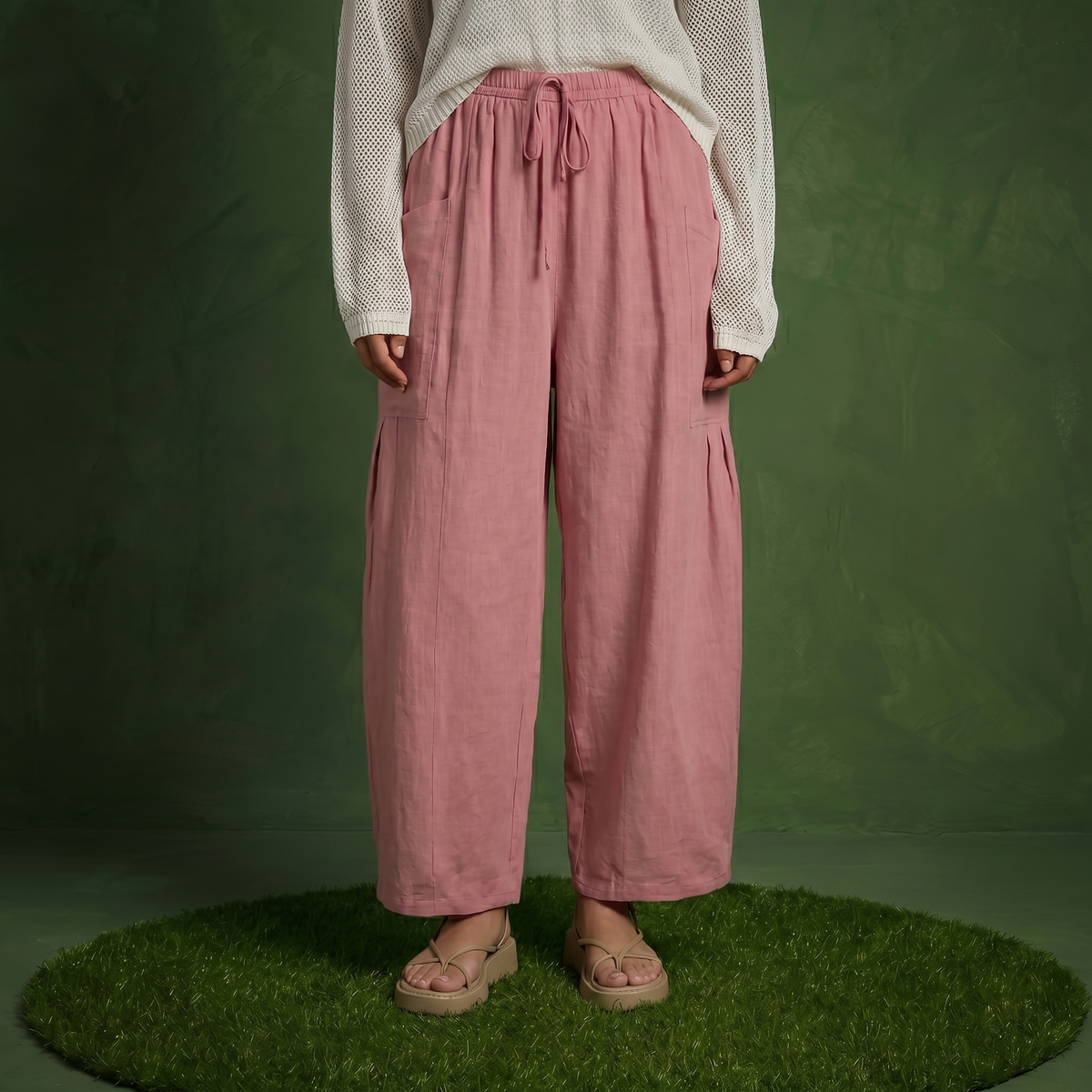 Anna-Kaci Women's Wide Leg Drawstring Pants with Elastic Waistband, Utility Pockets and Relaxed Fit