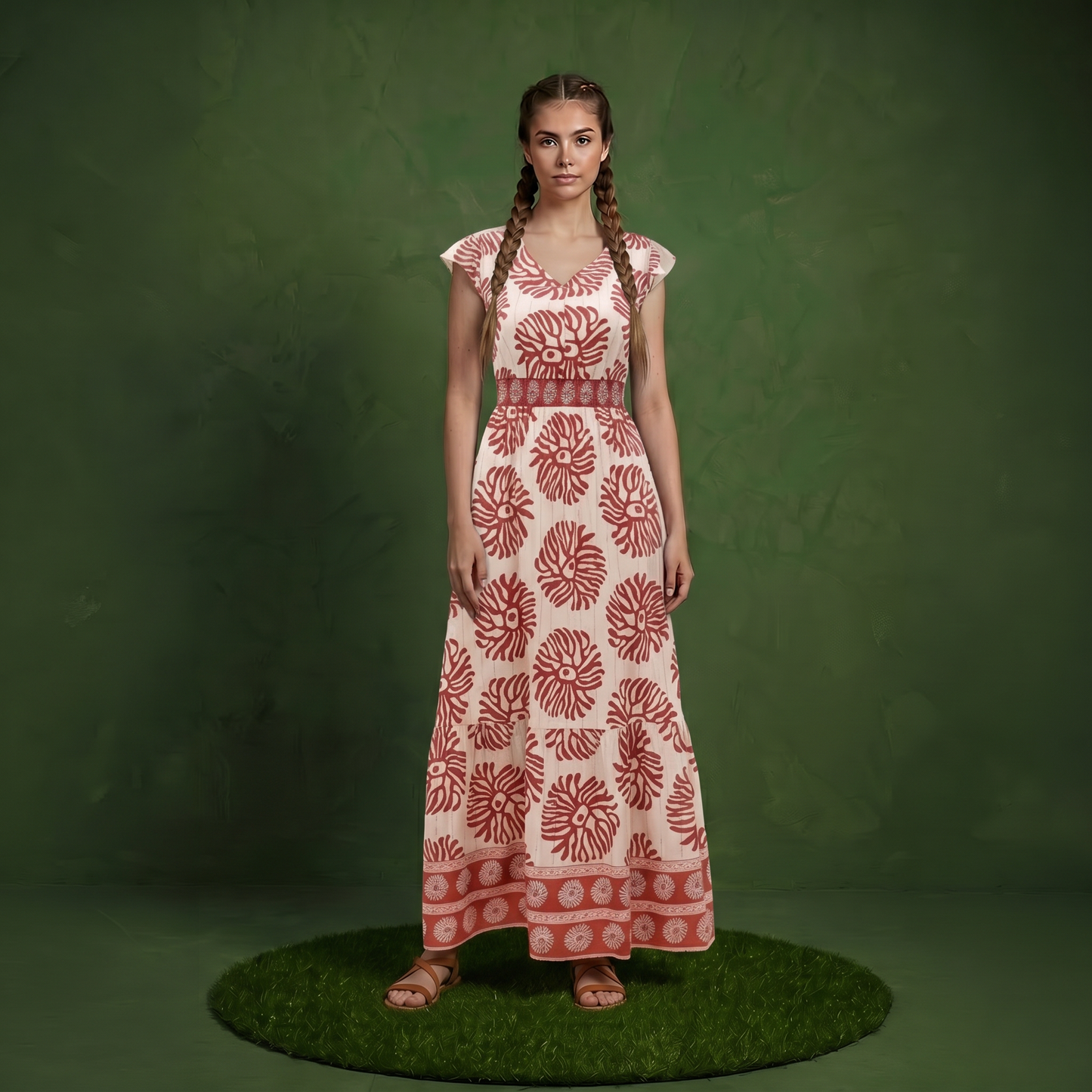 Anna-Kaci Women's Cap Sleeve Maxi Dress with V Neckline and Smocked Waist Detail