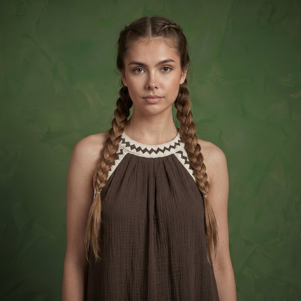 Anna-Kaci Sleeveless Halter Neck Maxi Dress with Contrast Trim Detail and Relaxed Flowy A-Line Silhouette