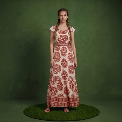 Anna-Kaci Short Sleeve Maxi Dress with Printed Design V Neckline Smocked Waist and Tiered Flowy Silhouette