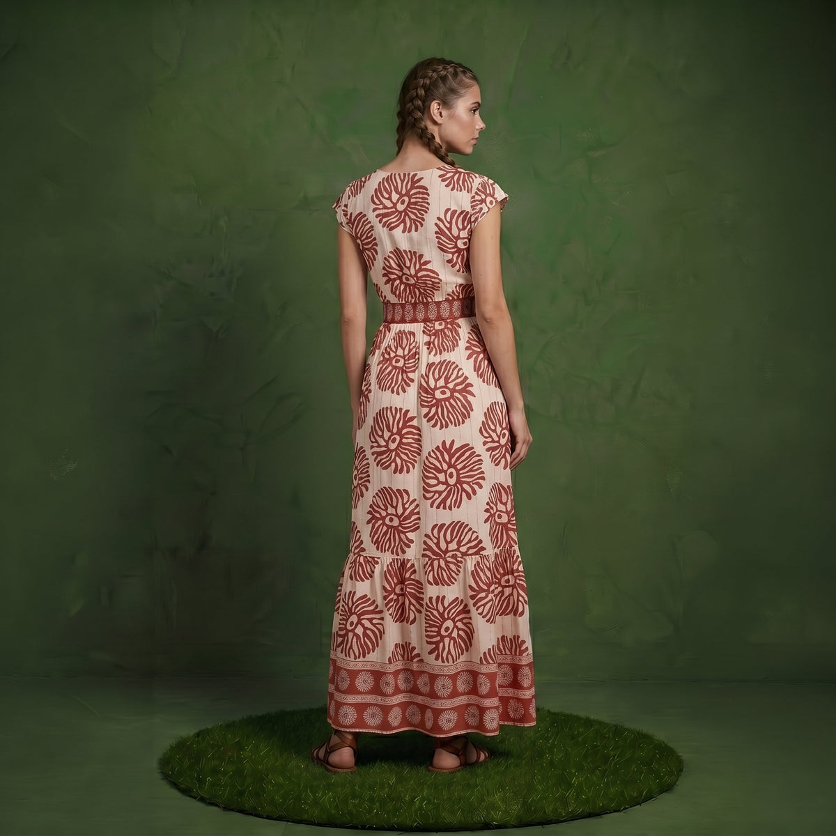 Anna-Kaci Short Sleeve Maxi Dress with Printed Design V Neckline Smocked Waist and Tiered Flowy Silhouette