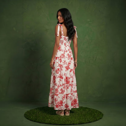 Anna-Kaci Sleeveless Floral Maxi Dress with Ruffle Strap Detail Square Neck and Tiered Skirt Flowy Design