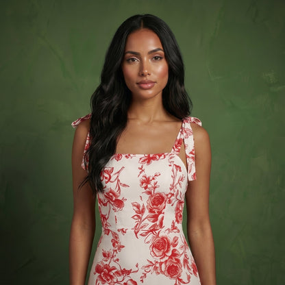 Anna-Kaci Sleeveless Floral Maxi Dress with Ruffle Strap Detail Square Neck and Tiered Skirt Flowy Design