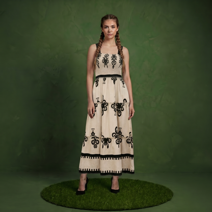 Anna-Kaci Sleeveless Smocked Midi Dress with Wide Straps Tiered Skirt and Bohemian Floral Print Design