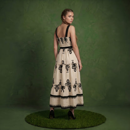 Anna-Kaci Sleeveless Smocked Midi Dress with Wide Straps Tiered Skirt and Bohemian Floral Print Design