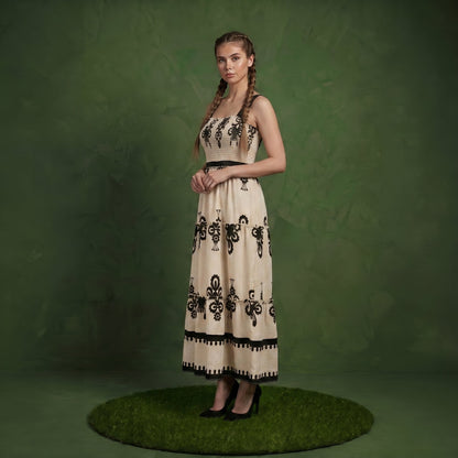 Anna-Kaci Sleeveless Smocked Midi Dress with Wide Straps Tiered Skirt and Bohemian Floral Print Design