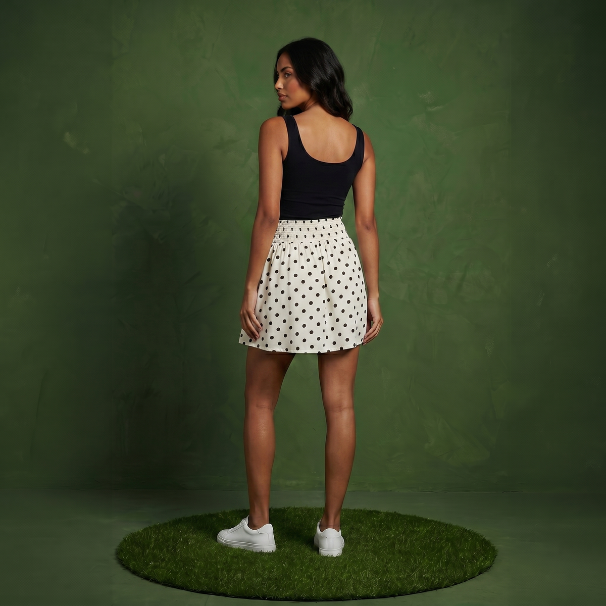 Anna-Kaci Women's Polka Dot A Line Skirt Smocked High Waist Flowy Lightweight Casual Mini Skirt