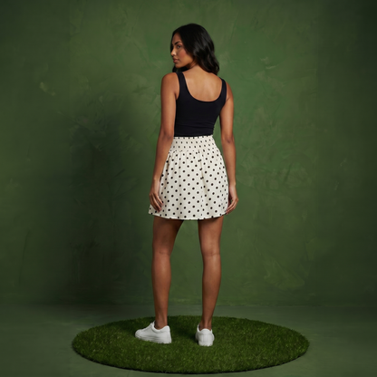 Anna-Kaci Women's Polka Dot A Line Skirt Smocked High Waist Flowy Lightweight Casual Mini Skirt