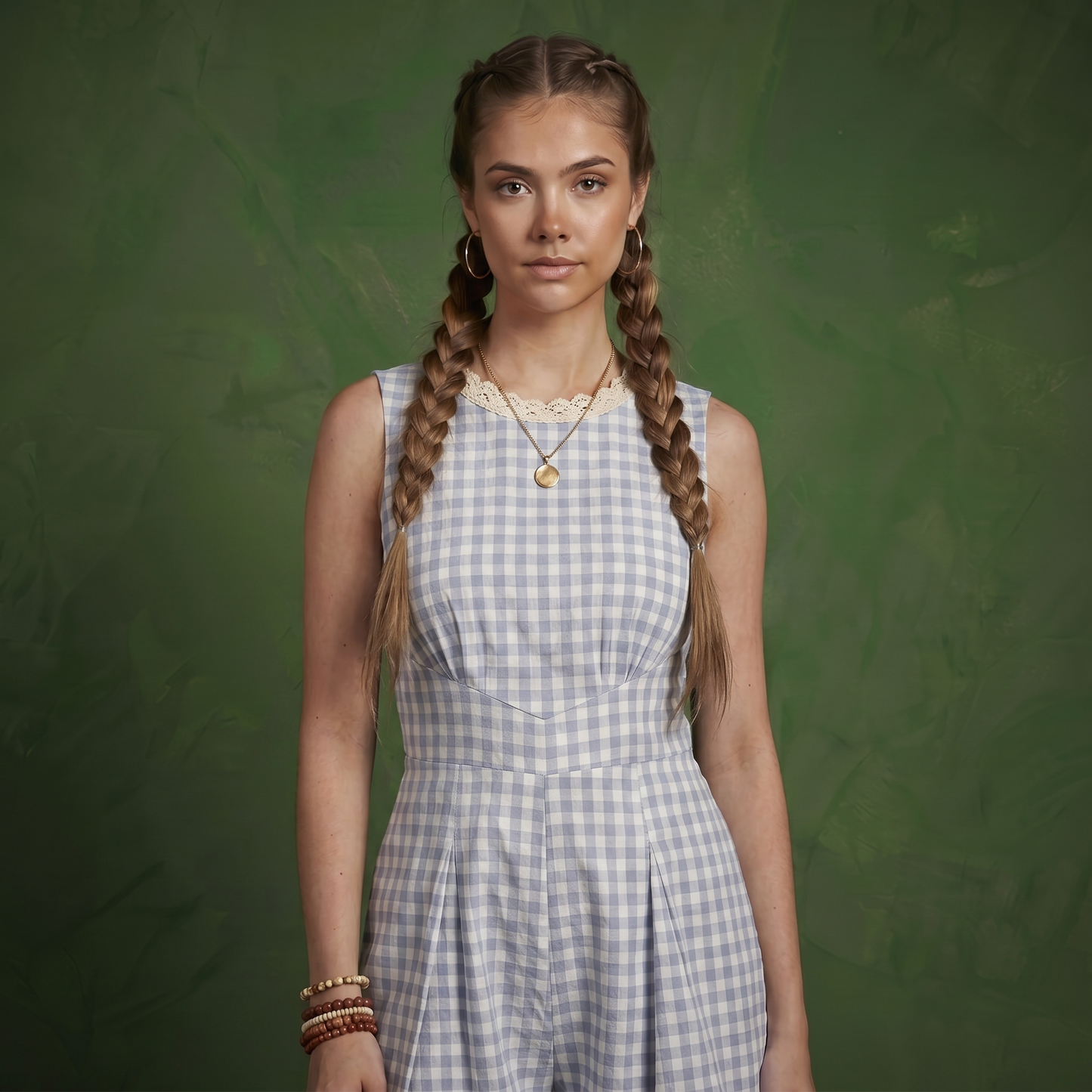 Anna-Kaci Women's Gingham Romper Sleeveless Lace Trim Fit and Flare Lightweight Casual One Piece