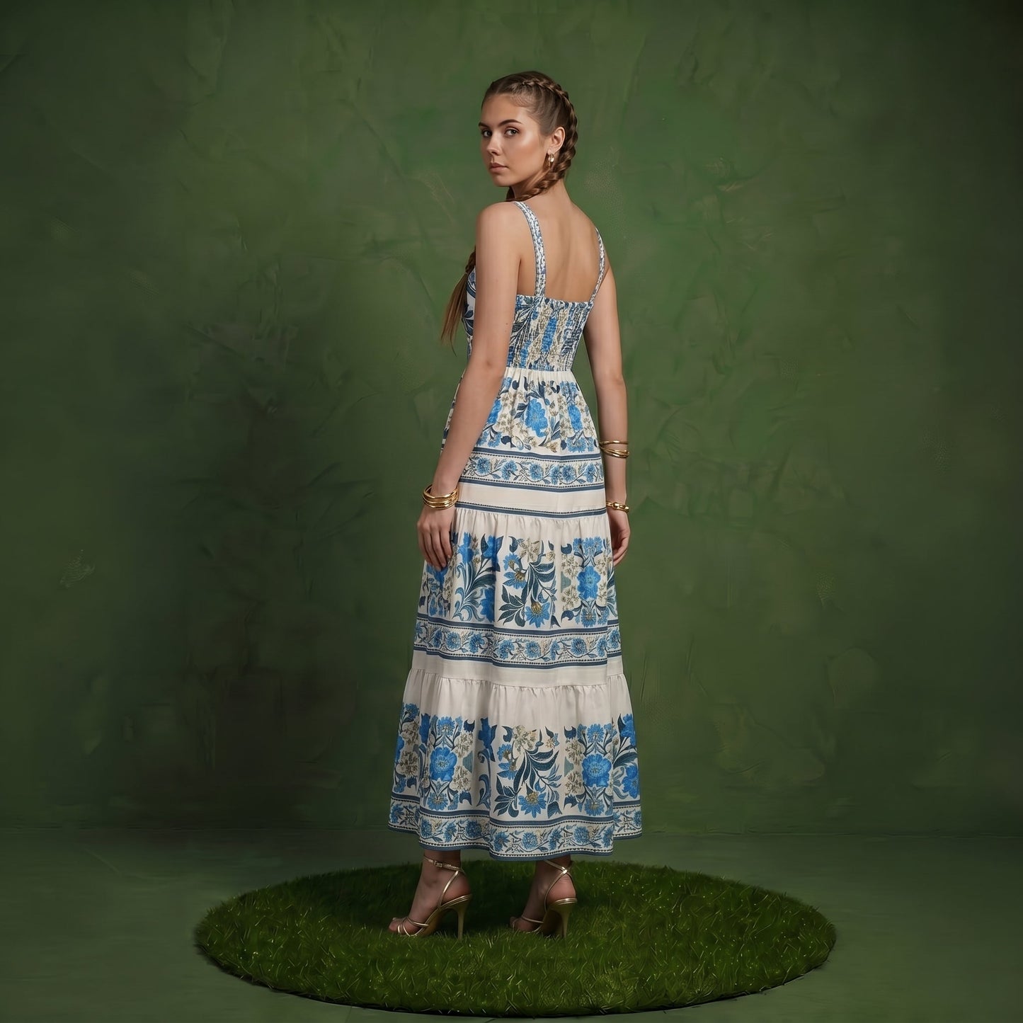 Anna-Kaci Women's Sleeveless Maxi Dress with Adjustable Straps Tiered Skirt Printed Design Flowy Fit