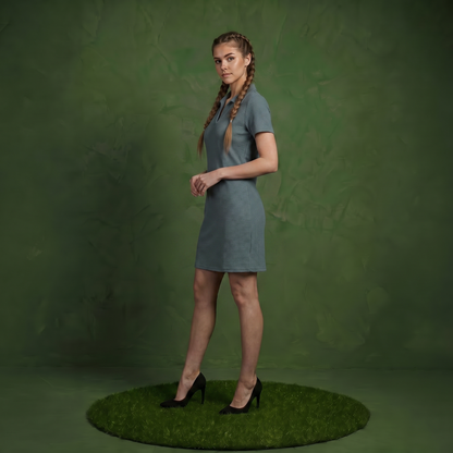 Anna-Kaci Women's Short Sleeve Collared Mini Dress with Split V Neck Textured Knit Relaxed Fit Casual Dress