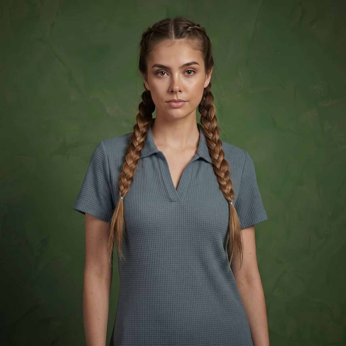 Anna-Kaci Women's Short Sleeve Collared Mini Dress with Split V Neck Textured Knit Relaxed Fit Casual Dress