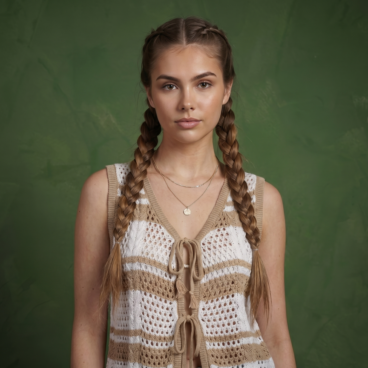 Anna-Kaci Women's Sleeveless Striped Crochet Knit Vest with Tie Front and Open Stitch Design