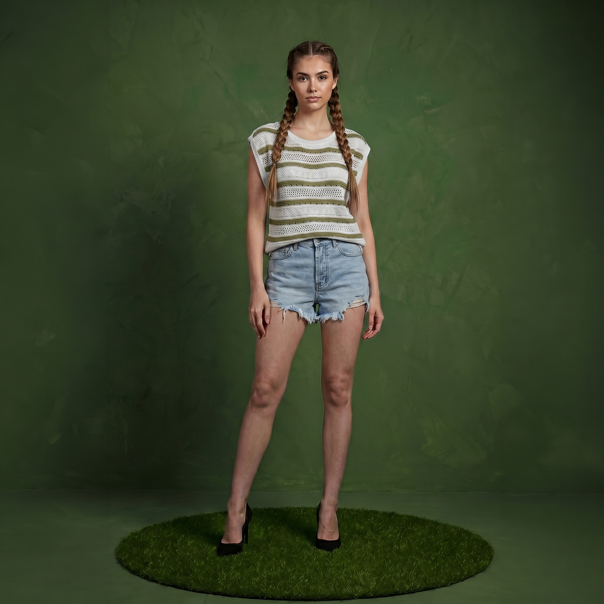 Anna-Kaci Women's Short Sleeve Striped Open Knit Top with Button Shoulder Detail and Relaxed Fit