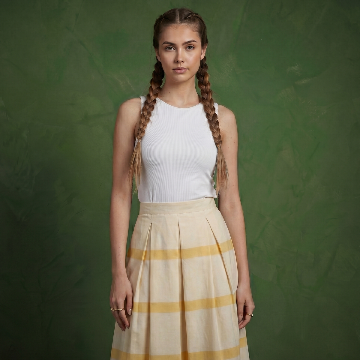 Anna-Kaci Women's Striped Maxi Skirt with Pleated Waist and A Line Silhouette